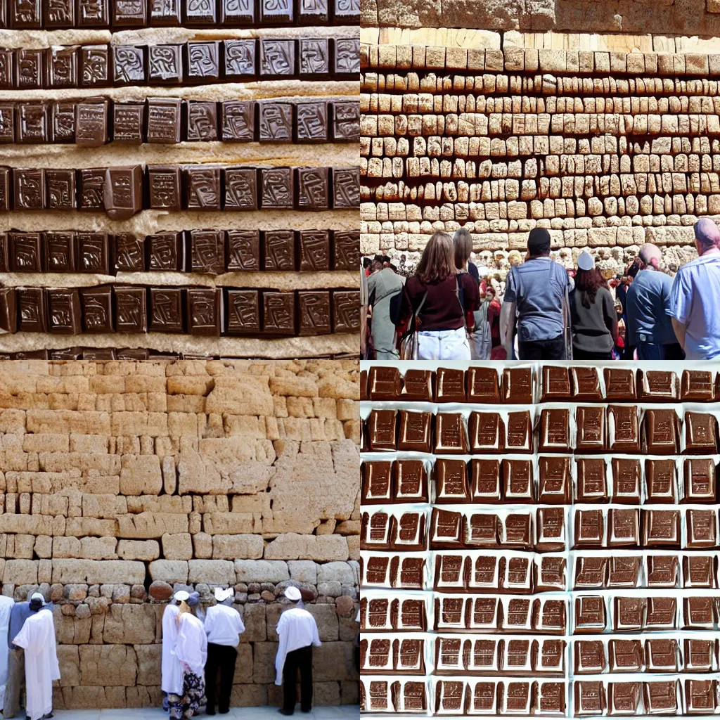 Prompt: The western wall, recreated with chocolate bars