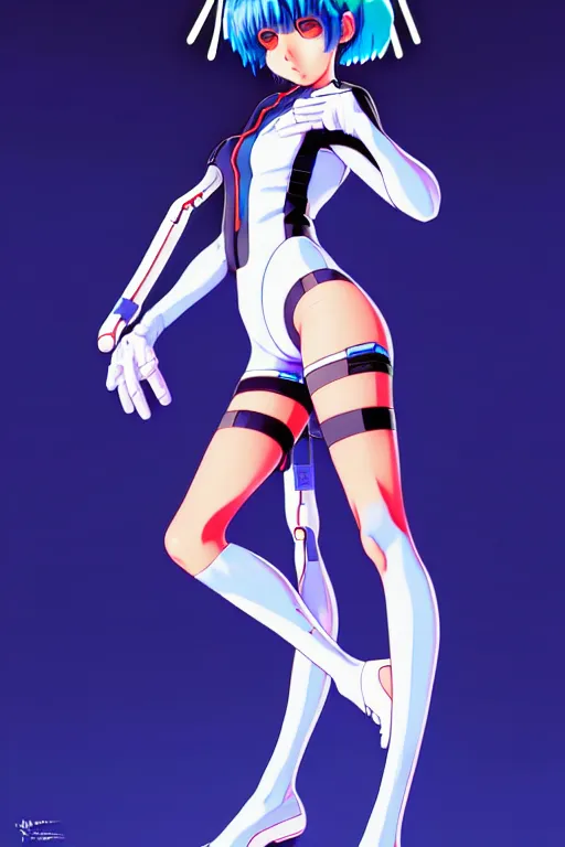 Image similar to a fullbody portrait of rei ayanami neon genesis evangelion : : blue hair, under repairs, maintenance : : by ilya kuvshinov, rossdraws, artgerm, sola digital arts, anti aliasing, raytracing : :