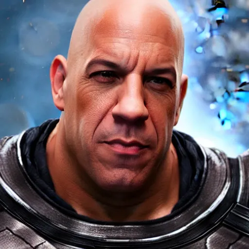 Image similar to vin diesel as thanos, 8k, realistic digital art, artstation, cinematic