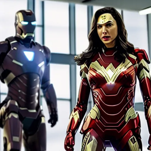 Prompt: film still of Gal Gadot as Ironman in the new Avengers film