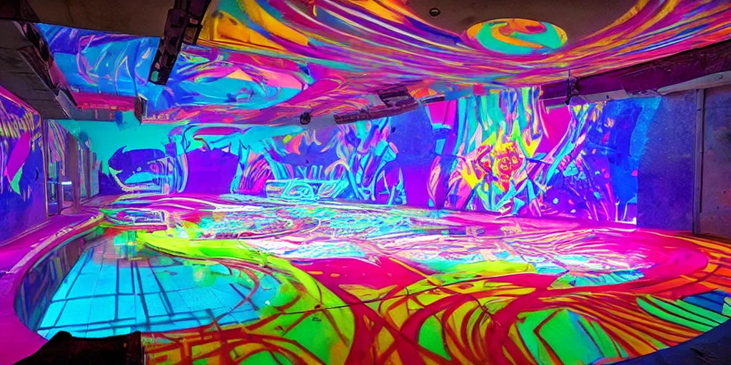 Image similar to backflip into a pool caustics lighting impressive colorful masterpiece graffiti