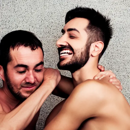 Image similar to man getting his armpits tickled by another man