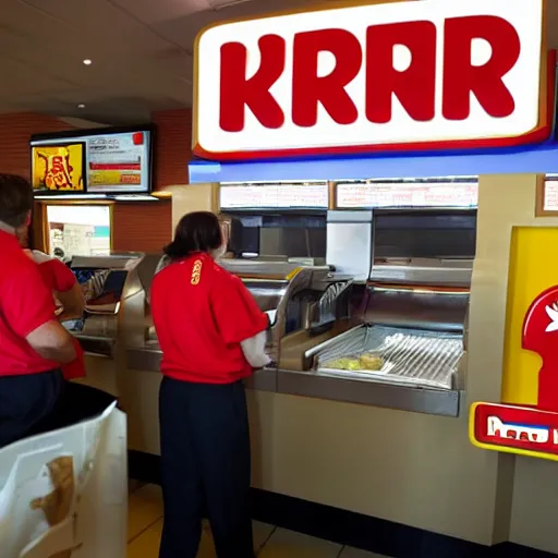 Prompt: ronald mcdonal buying food at burger king