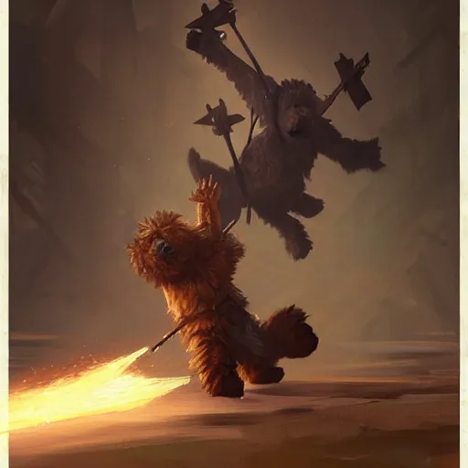 Prompt: a teddy bear priest fights against a Puppet warrior, by greg rutkowski, in the style of magic the gathering, trending on artstation, 4k, very detailed