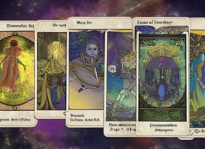 Image similar to screenshot from a game where you control the fate of your character using tarot cards