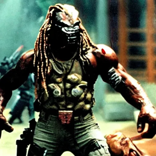 Prompt: a movie still of predator fighting the terminator