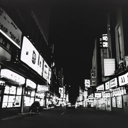 Prompt: an eerie photo of an a city of contradictions from the 1 9 9 0 s at night, disposable film