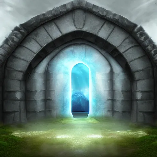 Prompt: a majestic portal to another dimension. an ethereal castle is visible through the portal. hd digital art