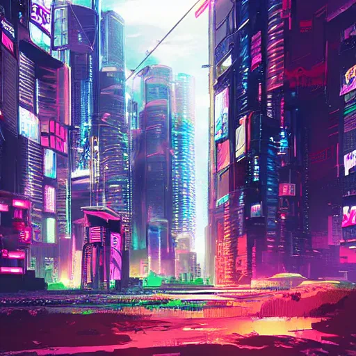 Prompt: cyberpunk anime landscape