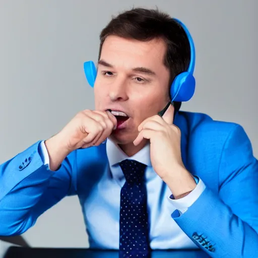 Image similar to stock photo of businessman talking on a headset made out of a blue playdoh