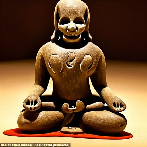 Prompt: yogi sitting in the lotus position in meditation and out of the body holds a skull in his left hand and holds a planet in his right