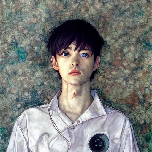 Image similar to realistic beautiful highly detailed portrait of shinji ikari's eva, photorealistic, mecha, angel, egon schiele, john mcneill whistler, john singer sargent, epic, stunning