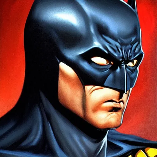 Prompt: an ultra - realistic painting of batman in the style of frank frazetta. 4 k. ultra - realistic. highly detailed. dark fantasy. epic lighting.