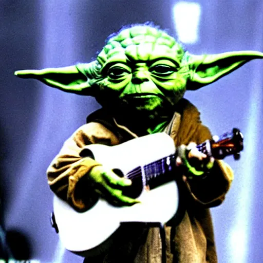 Image similar to yoda performing at woodstock