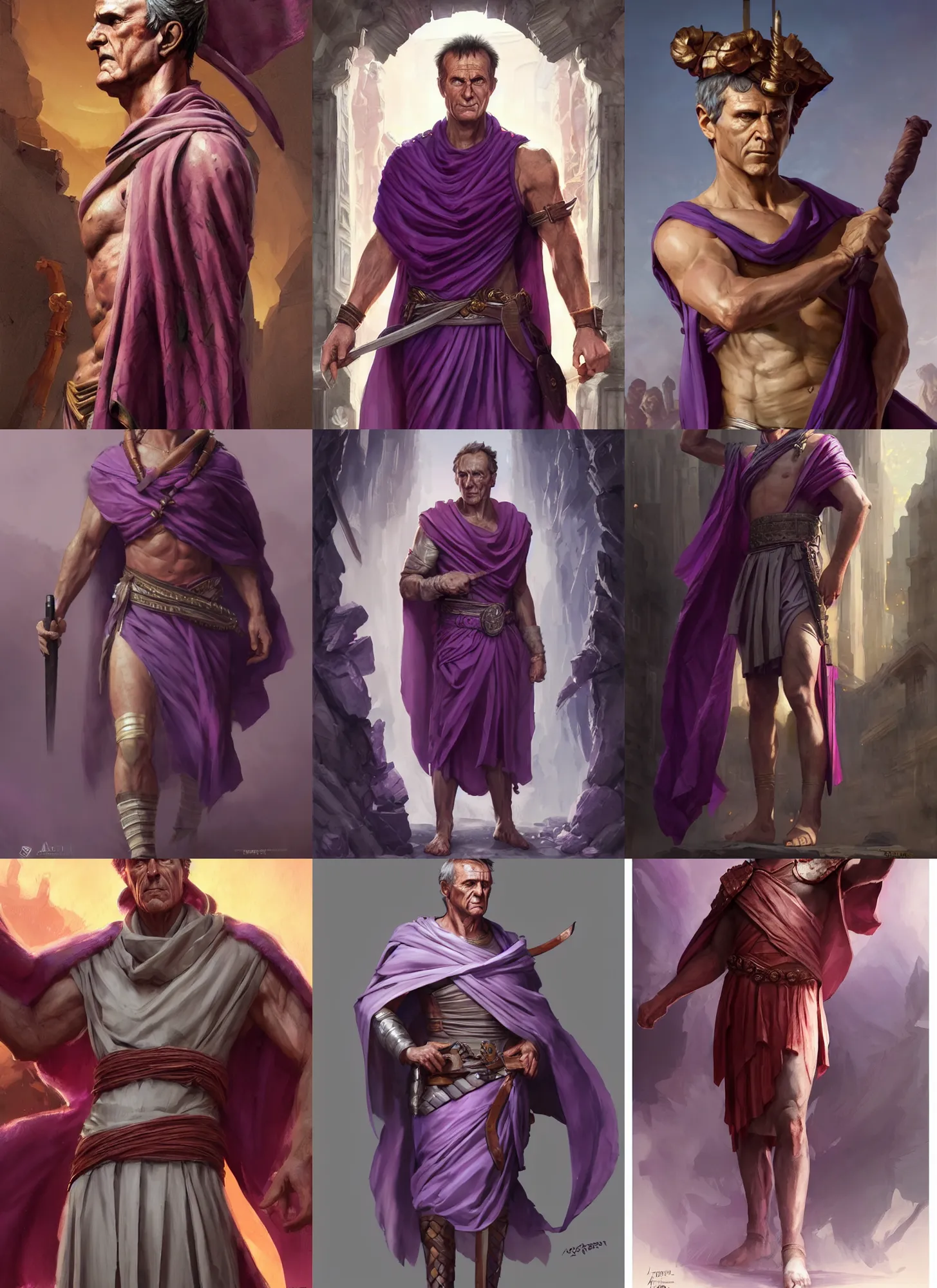 Prompt: italian gaius julius caesar wearing a tyrian purple toga, art by artgerm and greg rutkowski and magali villeneuve, highly detailed, digital painting, trending on artstation, concept art, sharp focus, illustration