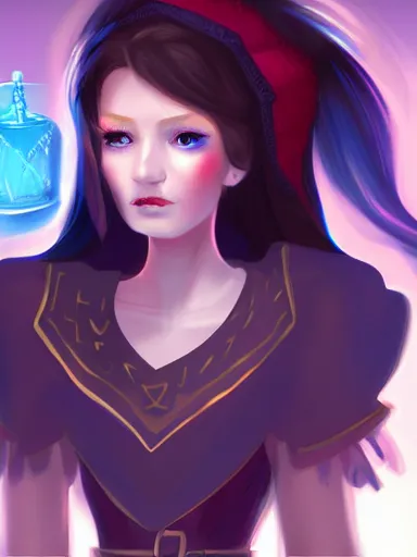 Image similar to mage girl with potions, digital painting, elegant, beautiful, highly detailed, artstation, concept art