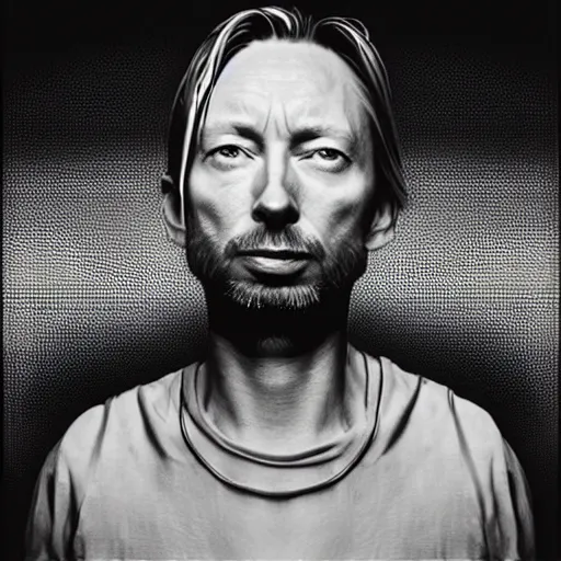 Image similar to overlapping sheets of random thom yorke versions, hyper realistic, many very random variations of thom yorke, various emotions, various poses, high quality photographs, mixed styles, intricate details, beautiful lighting, diverse