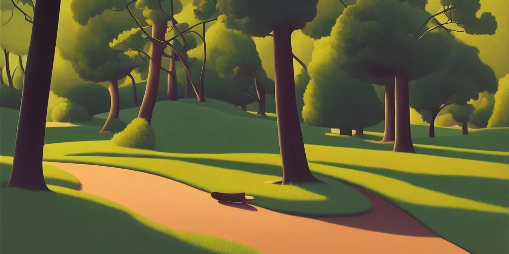 Prompt: silly, in the forest, blue sky, summer evening, kenton nelson