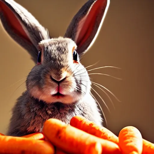 Prompt: a photo of an adorable rabbit screaming in rage at a carrot that looks mildly offended