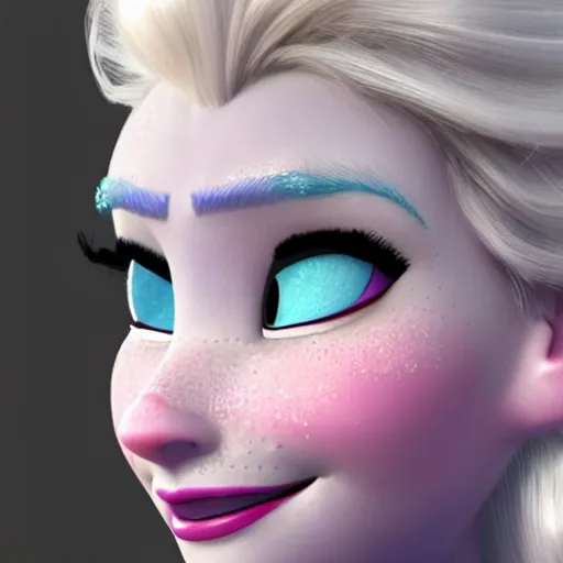 Image similar to closeup of a photorealistic 3d model elsa frozen