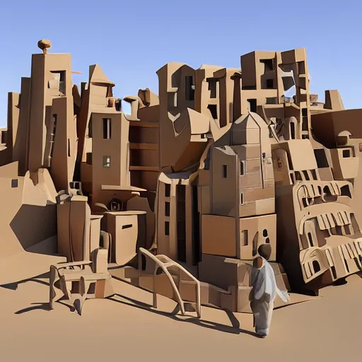 Image similar to big scale toy hotel in the dessert, 3 d cubism