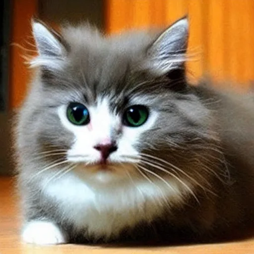 Image similar to cute fluffy cat with laser beams coming out of its eyes