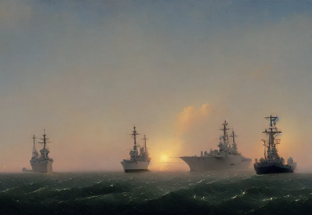 Prompt: us navy ships naval fleet by ivan aivazovsky