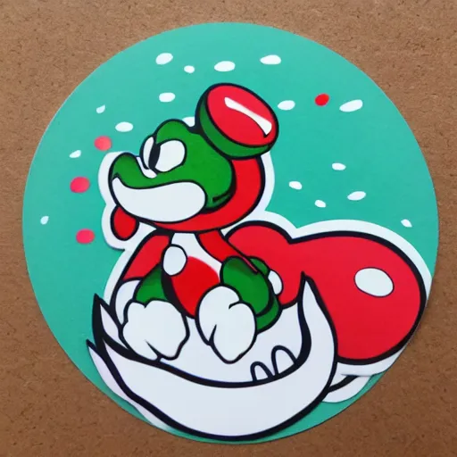 Image similar to symmetrical die cut sticker, yoshi from yoshi's island, splatter paint