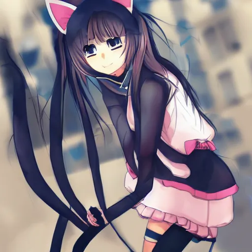 Prompt: anime girls with cat ears, trending on pixiv