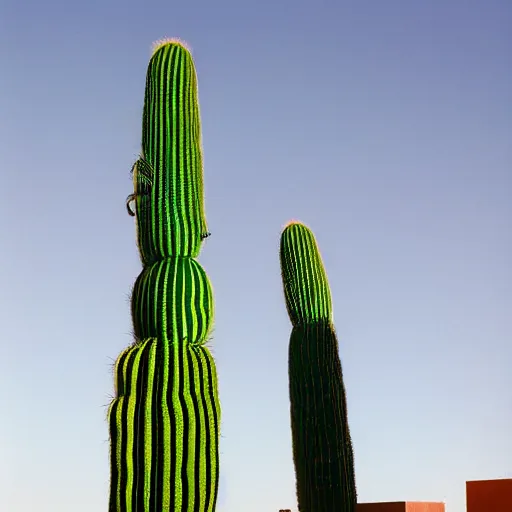 Prompt: photorealistic thousands of san pedro cactus very tall and large towering over a city