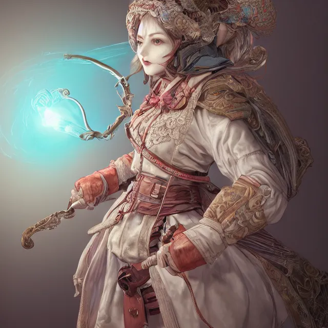 Image similar to the portrait of neutral good colorful female cleric bard as absurdly beautiful, gorgeous, elegant, skinny gravure idol, an ultrafine hyperdetailed illustration by kim jung gi, irakli nadar, intricate linework, sharp focus, bright colors, octopath traveler, final fantasy, unreal engine 5 highly rendered, global illumination, radiant light, detailed and intricate environment