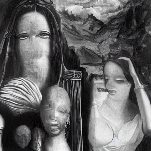 Image similar to the mona lisa as painted by hr giger