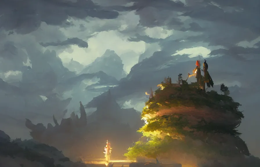 Image similar to greg manchess concept art of a the floating island dimension, key visual, ambient lighting, highly detailed, digital painting, artstation, concept art, sharp focus, by makoto shinkai and akihiko yoshida and hidari and wlop and greg rutkowski