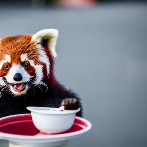 Image similar to An red panda eating an icecream, Canon EOS R3, f/1.4, ISO 200, 1/160s, 8K, RAW, unedited, symmetrical balance, in-frame