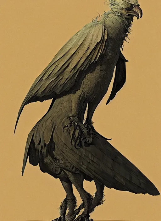 Image similar to a dieselpunk portrait of an anthropomorphic vulture character, by stephen gammell, by jack gaughan, by george ault, by victo ngai, 3 d render, cgsociety, artstation