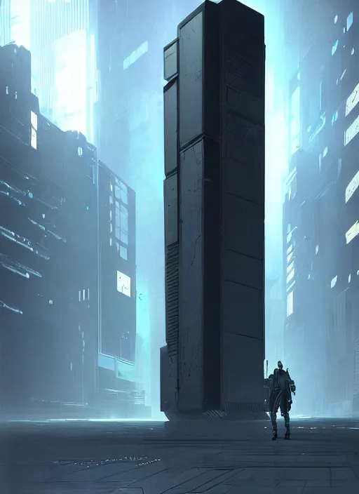 Prompt: perfect rectangular cyberpunk monolith, advanced computer machinery. in style of yoji shinkawa and hyung - tae kim, trending on artstation, dark fantasy, great composition, concept art, highly detailed, dynamic pose, vibrant colours.