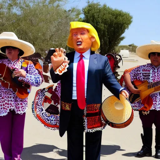 Image similar to donald trump dressed as a mariachi on the border with mexico