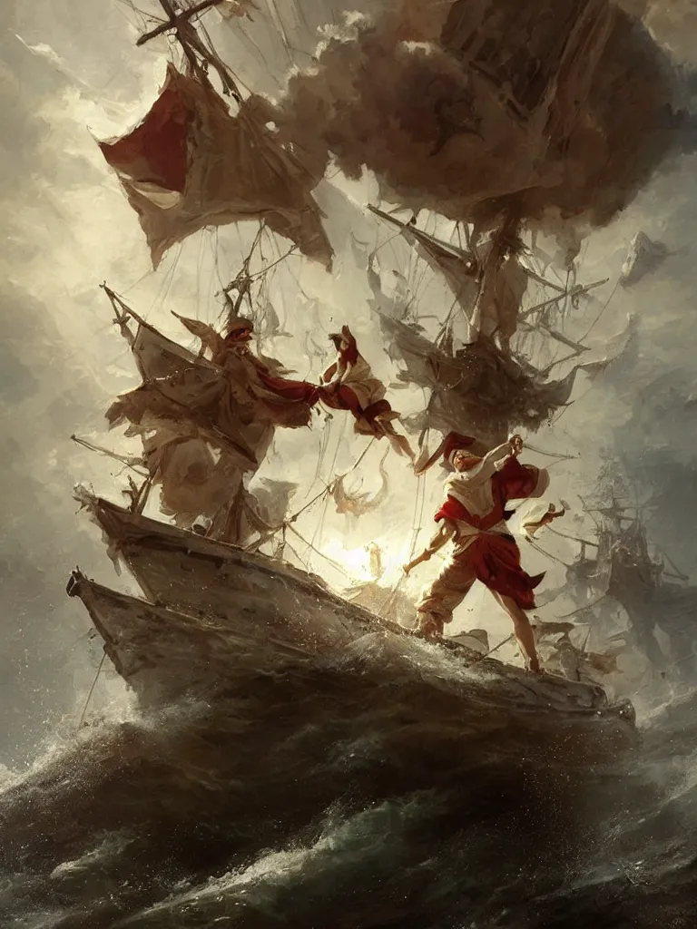 Image similar to sailor tossing an anchor overboard a ship in the baroque era, hearthstone art style, epic fantasy style art by Craig Mullins, fantasy epic digital art, epic fantasy card game art by Greg Rutkowski