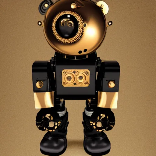 Prompt: steampunk robot dog gold black and rose, shiny golden, studio light, 4 k, highly detailed, black background, light on top