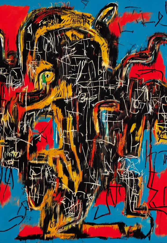 Image similar to komodo in the style of jean michel basquiat