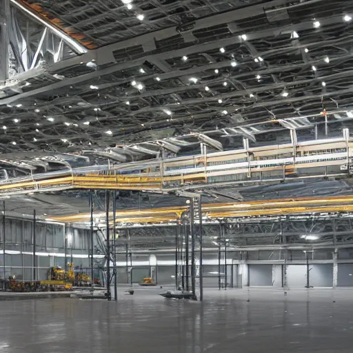 Image similar to futuristic warehouse, automated cranes and belts