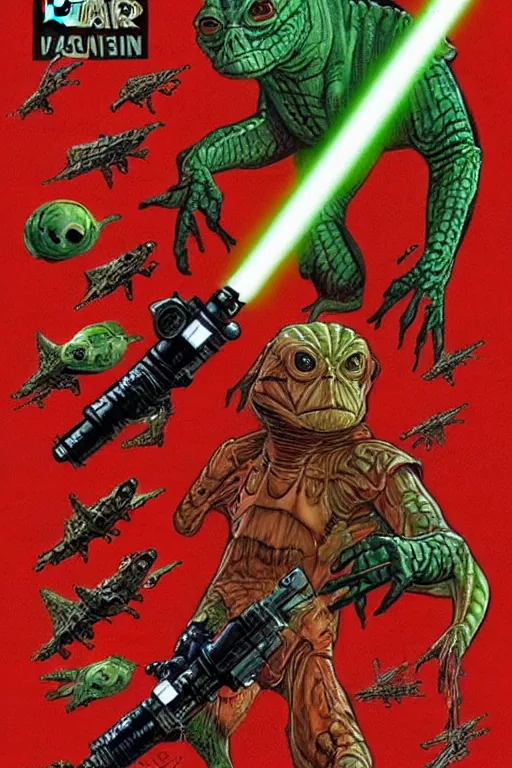 Image similar to pulp reptilian star wars with astronout in red planet, higly detailed
