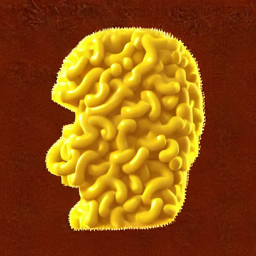 Prompt: a 3 d render of a person made of macaroni and cheese
