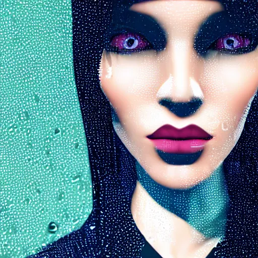 Image similar to stylish woman cartoon portrait made out of rain, pinstripe suit, cyberpunk background, rendered in octane, unreal engine, highly detailed, trending on artstation, realistic, neon, beautiful