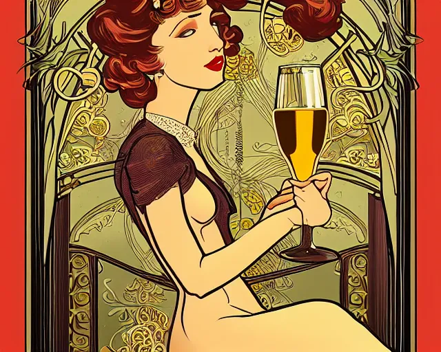 Prompt: art nouveau style champagne commercial, artstation, illustration, bright, cheerful, detailed and intricate environment