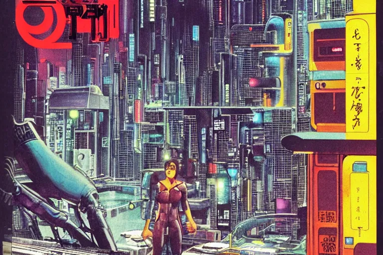 Prompt: 1979 OMNI Magazine Cover of neo-Tokyo. In the background is a wall with a large spewing sewer outlet. Cyberpunk Akira style by Vincent Di Fate