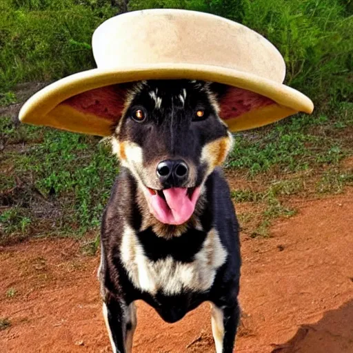 Image similar to A photo of the world's greatest sheriff: an african painted dog wearing a sombrero!