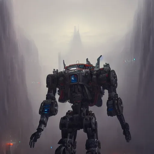 Prompt: a full length portrait of a giant autonomous polished steel battle mecha, a moody sci - fi painting by grosnez and juan pablo roldan, trending on artstation, smooth arstation, detailed, highly detailed matte painting, cinematic