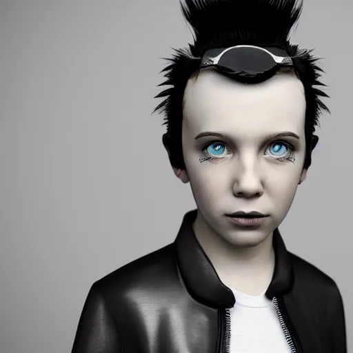 Image similar to Portrait of Millie Bobby Brown punk, octane render