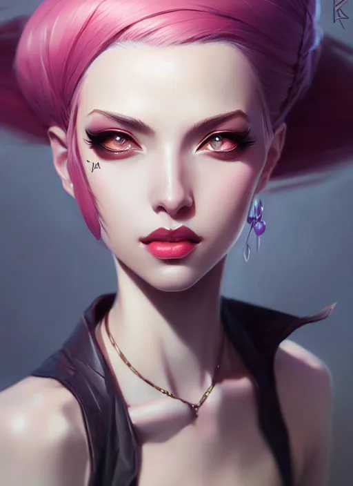 Prompt: portrait of jinx, league of legends, intricate, elegant, highly detailed, digital painting, artstation, concept art, smooth, sharp focus, illustration, by ilya kuvshinov and krenz cushart